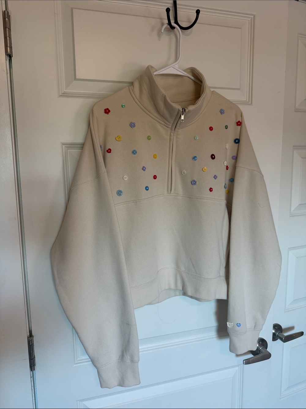 No Boundaries Cream Half-Zip Embellished Sweatshirt